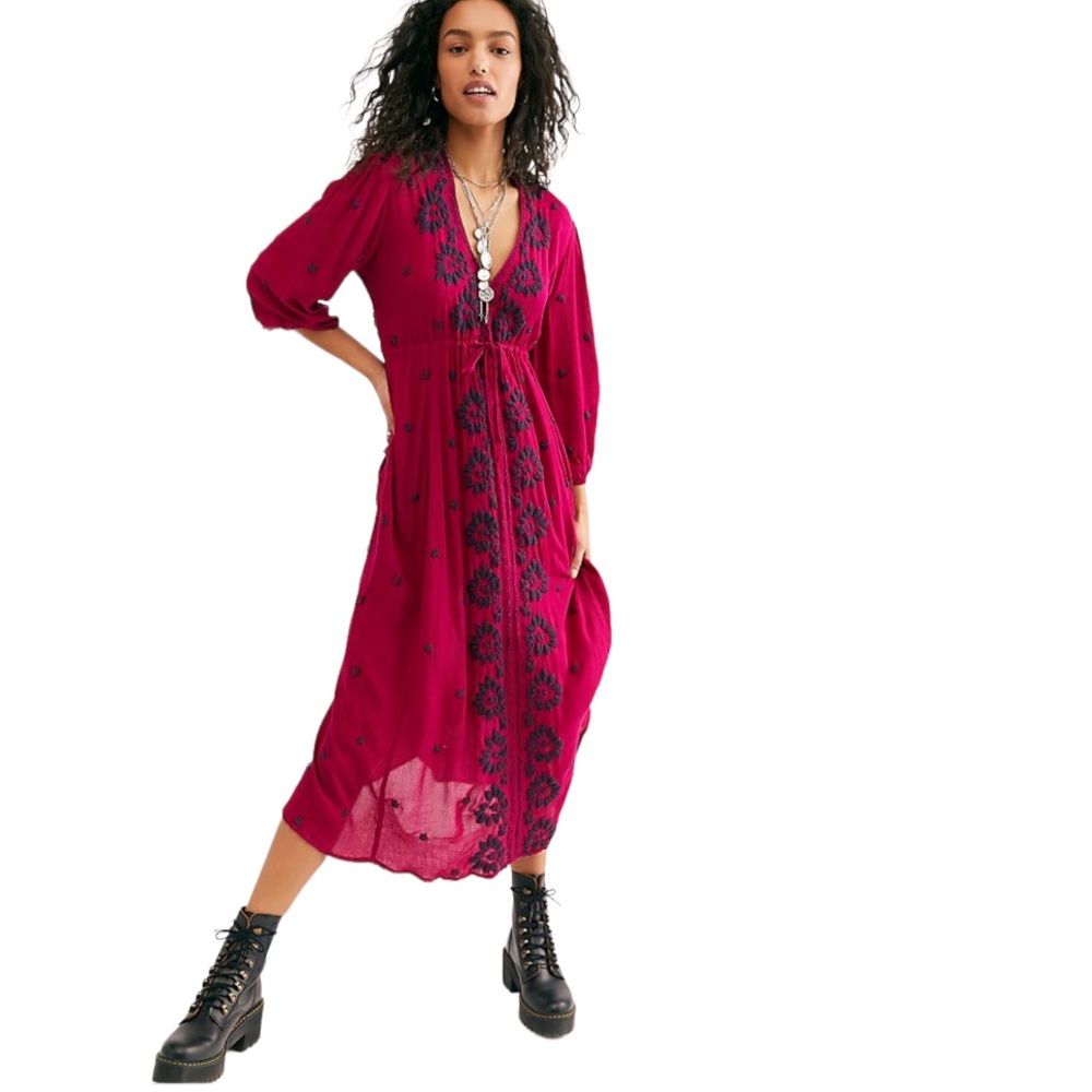 Free People Embroidered Fable Midi Dress